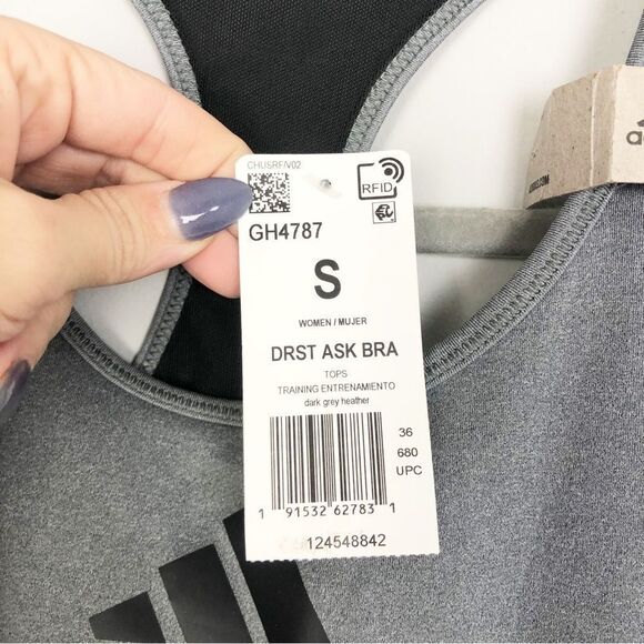 ADIDAS | NEW! Gray & Black Racerback Logo Sports Bra Women’s Size Small - Picture 6 of 10